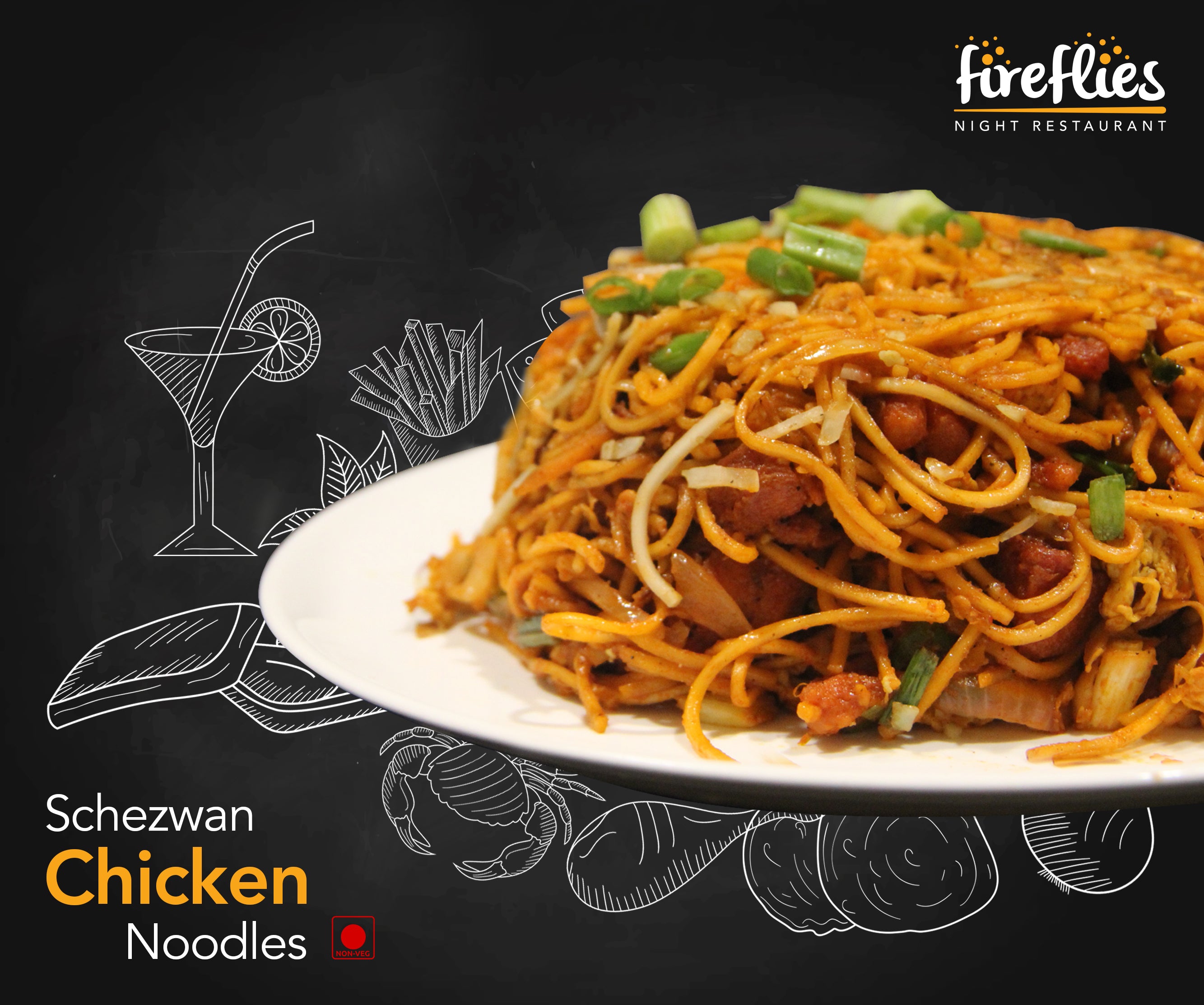 Schezwan Chicken Noodles - fireflies